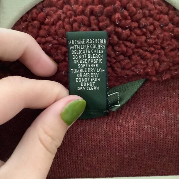 L.L.Bean Regular Fit Sherpa Fleece Jacket Women Size Medium Red Black Trim - Picture 3 of 7